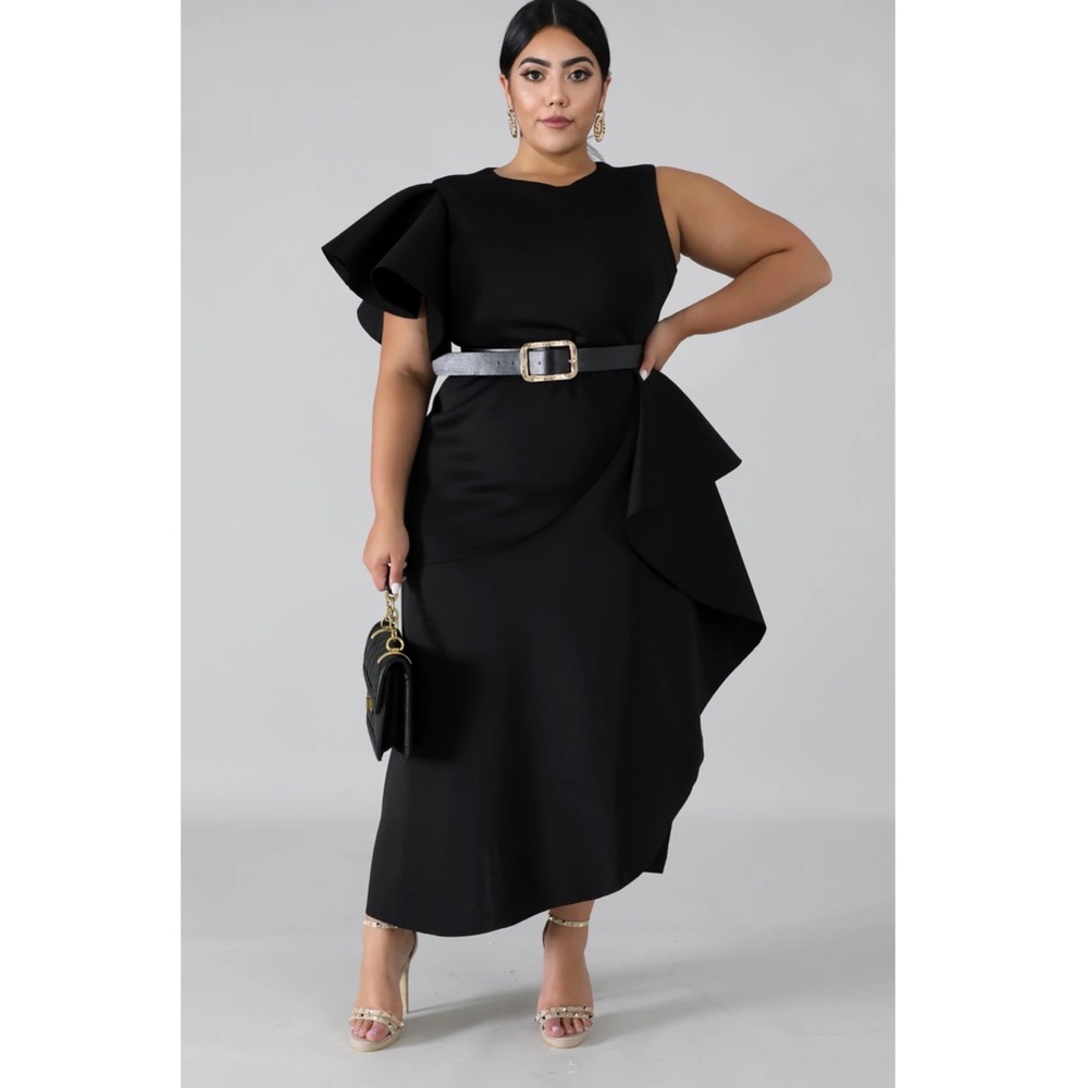 Black Asymmetrical Ruffle Dress